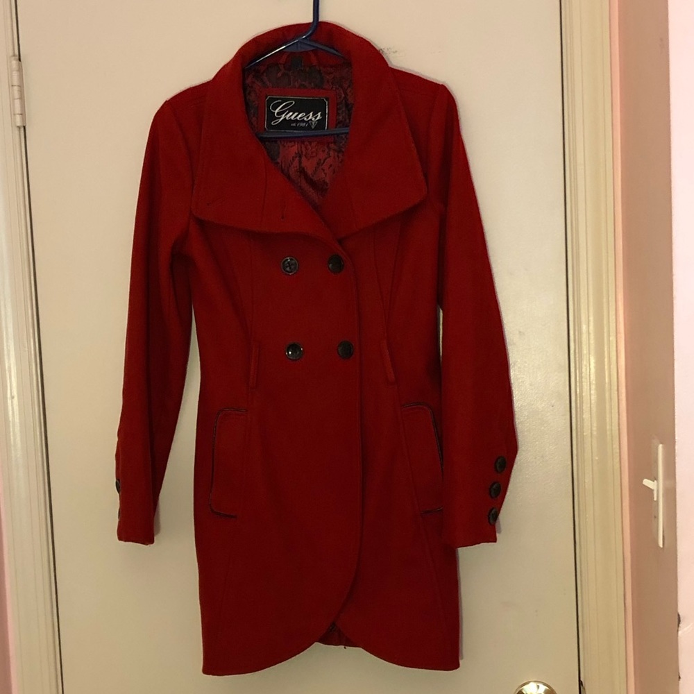Guess Red Wool coat with black buttons